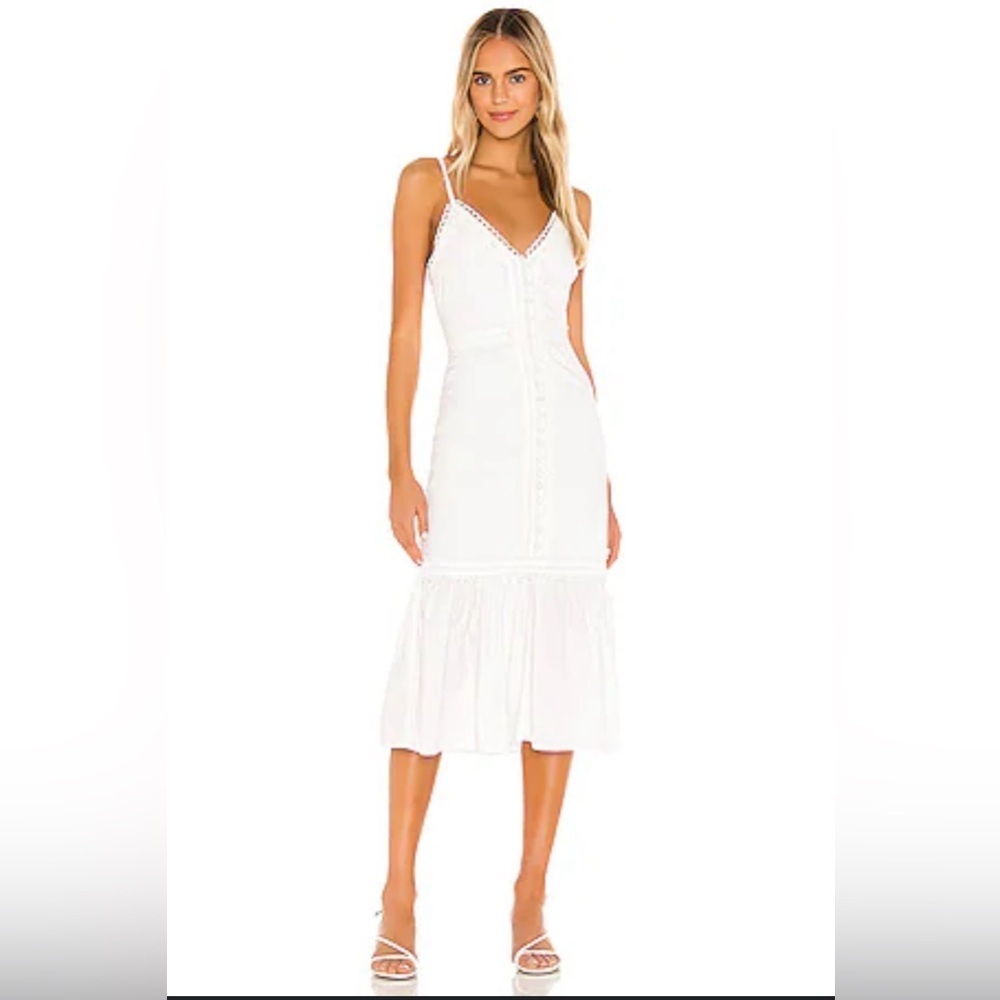 Lovers + Friends White Lace-Trim Spaghetti-Strap Midi Dress